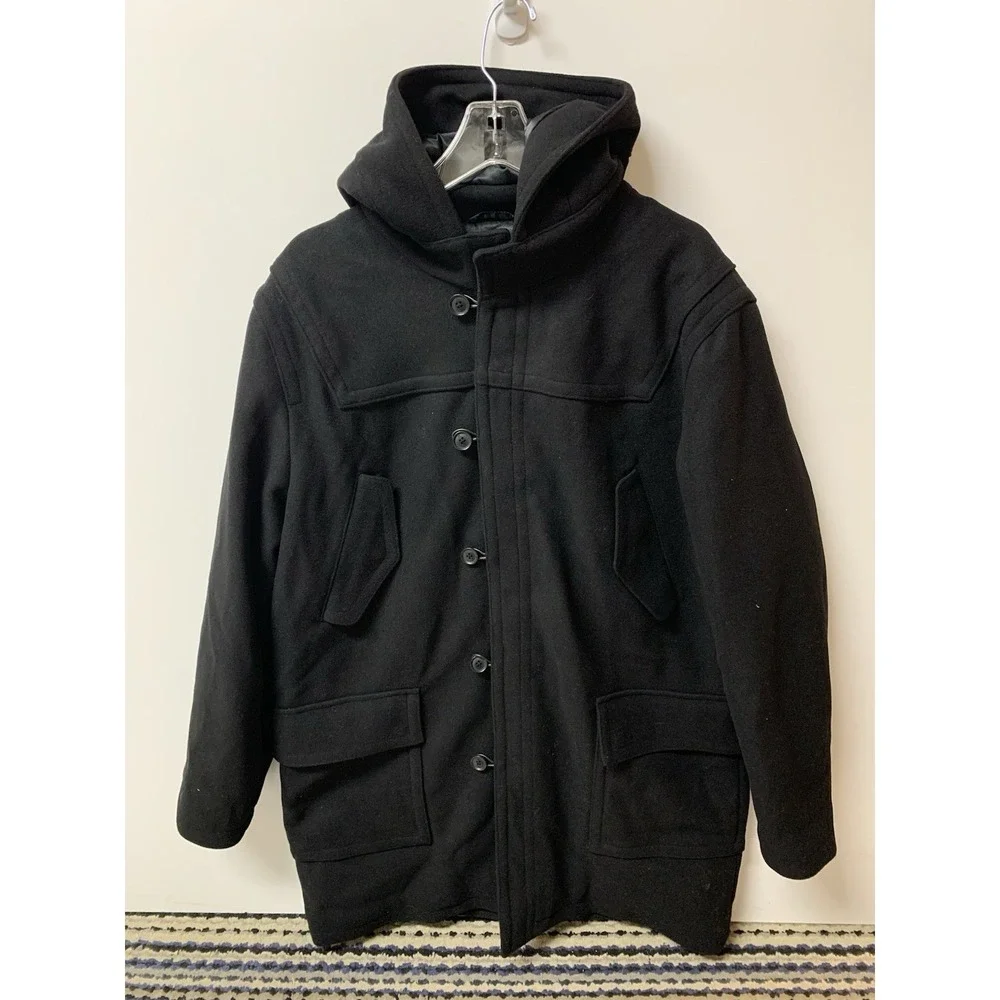 Banana Republic Large Men's Loop Button Jacket $280 Black Wool Winter‎ Coat